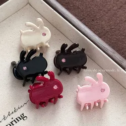 Cute pink diamond rabbit acetic acid small claw clip princess head bangs clip high-end girl mini side broken hair clip