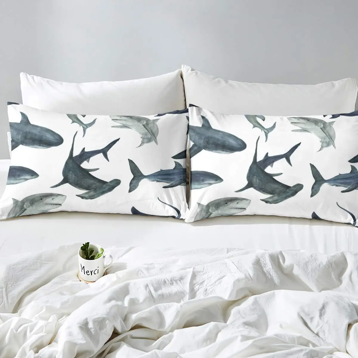 Shark Comforter Cover Set Marine Life Ocean Theme Bedding Set for Kids Boys 3D Shark Print Duvet Cover Sea Animal Pattern
