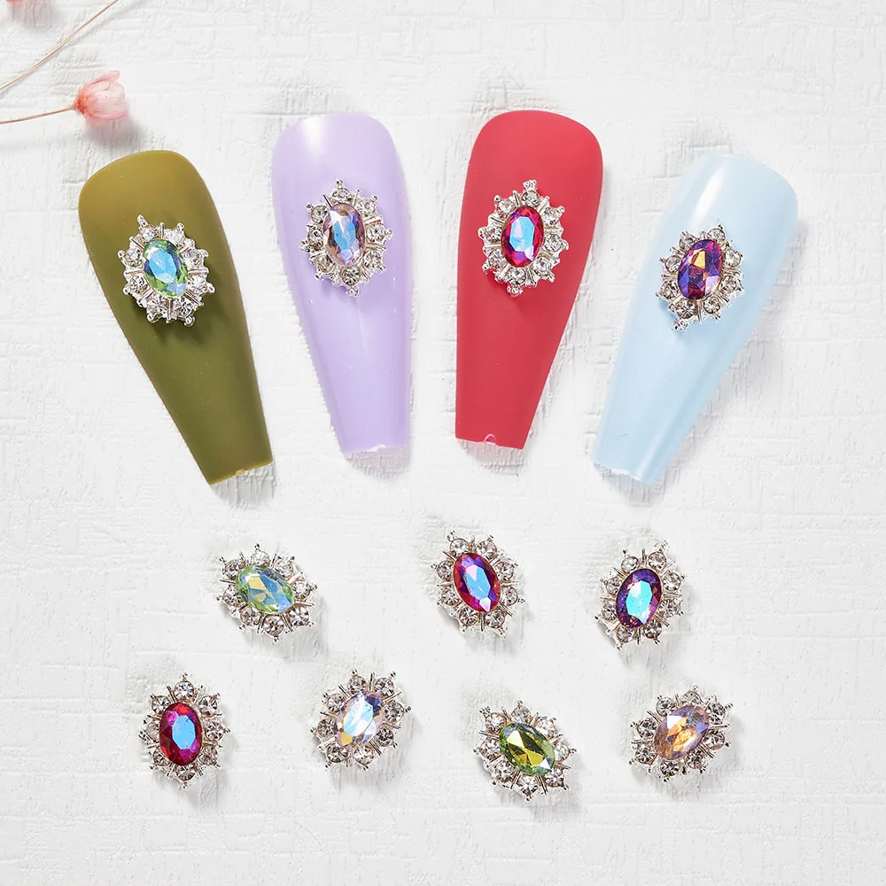 

10Pcs Nail Aurora Inlaid Rhinestone Nail Charms Alloy Oval Crystal Luxury Nail Art glitter Diamond Gems 3D Bling Manicure Strass