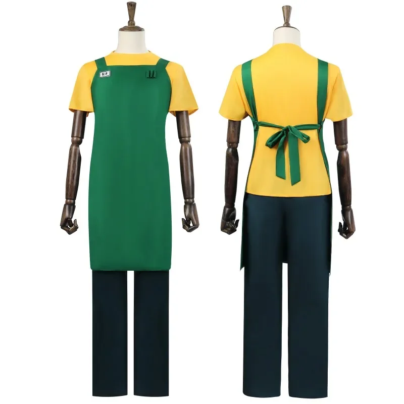 

Anime Sakamoto Cosplay Costume Yellow T-shirt Green Apron Glasses Set Taro Sakamoto Cosplay Halloween Canival Party Women Men