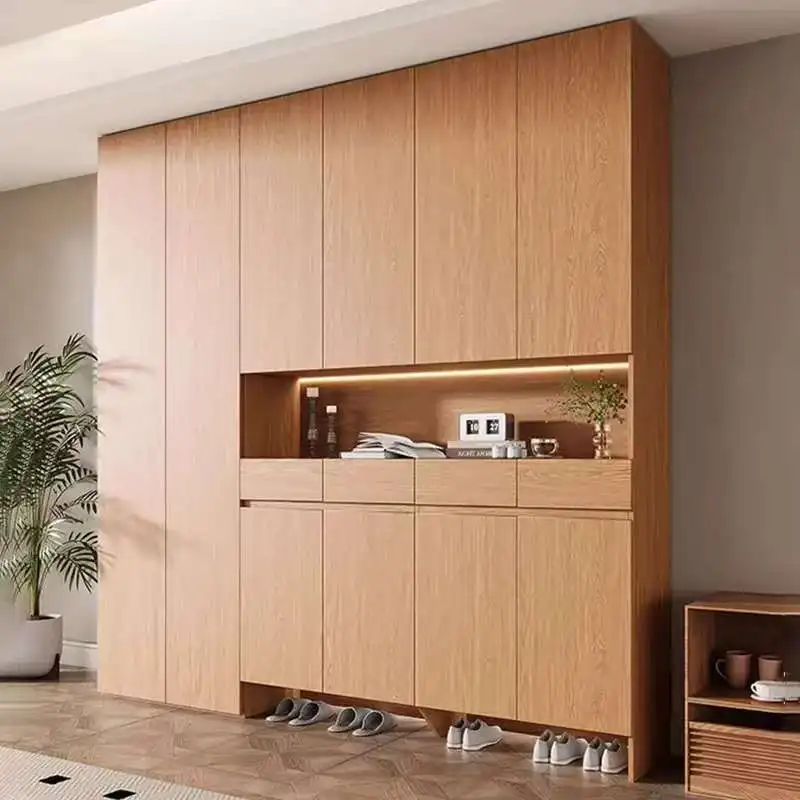For Entrance Foyer Oak Shoe Cabinet All Solid Wood Wall Mounted Storage Simple Modern Coat Locker Home Organization