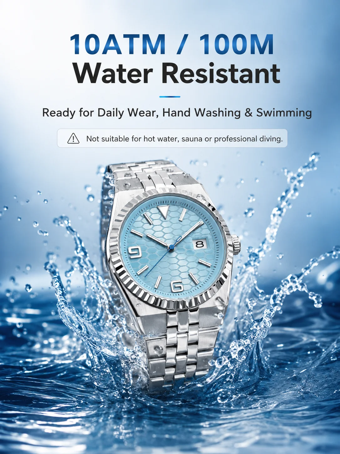 CORGEUT NH35A 8215 Automatikuhr für Herren Eisblaues Waben-Zifferblatt Saphirglas 100M Wasserdicht Leuchtend 316L Stahl Armbanduhr – Detail 5