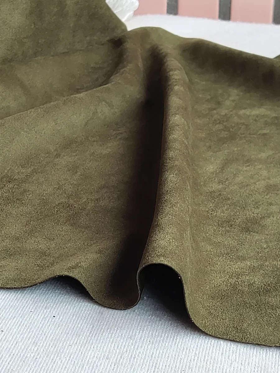 Outdoor Thickened Windproof Riding Fabric Army Green Fleece Wearable Deerskin Cloth Camping Warm Clothing