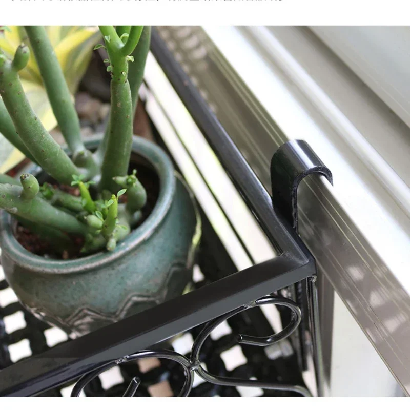 Window Sill Storage Flower Rack: Balcony Hanging Plant Shelf for Railing, Wrought Iron Pot Stand, Space-Saving Organizer