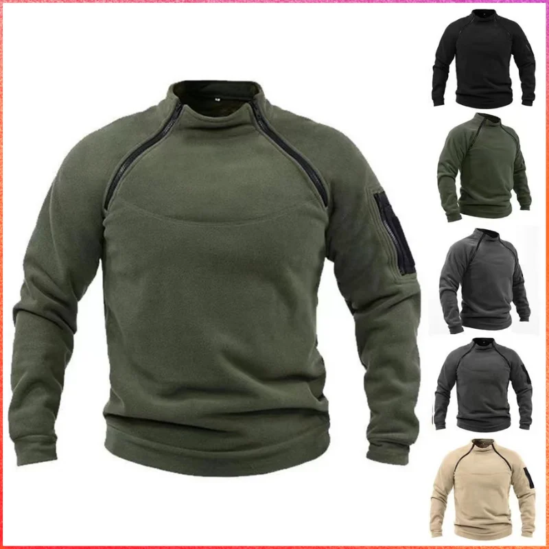 Men's Big Size XS-4XL Sweater Winter Warm Fleece Hoodie Mens Tactical Zip Army Military Hunting Jacket Thermal Warm Security