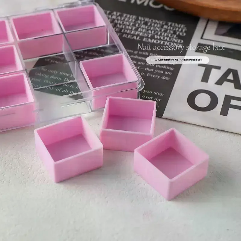1 Stück Bonbonfarbene Plastik-Nagelkunst-Aufbewahrungsbox Transparente 6/12-Fächer Nagelkunst-Aufbewahrungsbox Schmuck-Organizer