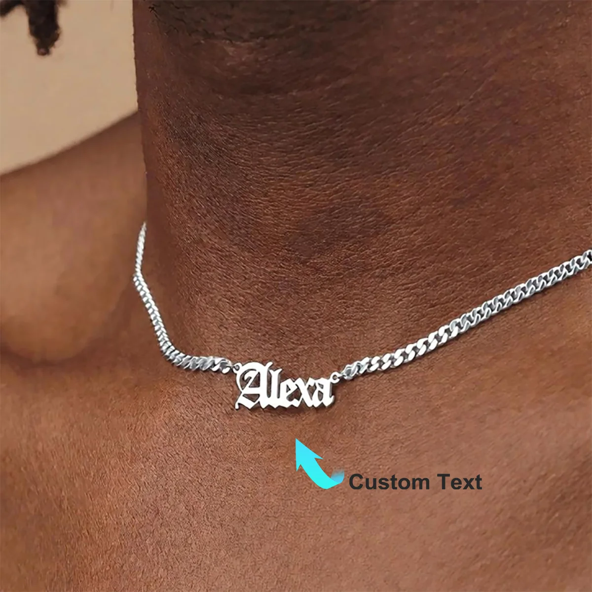 

Custom Gothic Name Necklaces For Women 18K Gold Color Stainless Steel Cuban Chain Name Necklace Femme Wedding Jewelry Gift