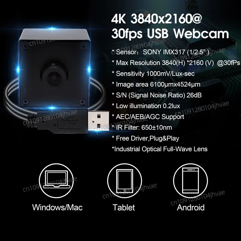 Câmera ELP 4K de alta velocidade 30fps 3840x2160P CMOS IMX317 Sensor colorido sem distorção 8MP USB Webcam com microfone duplo