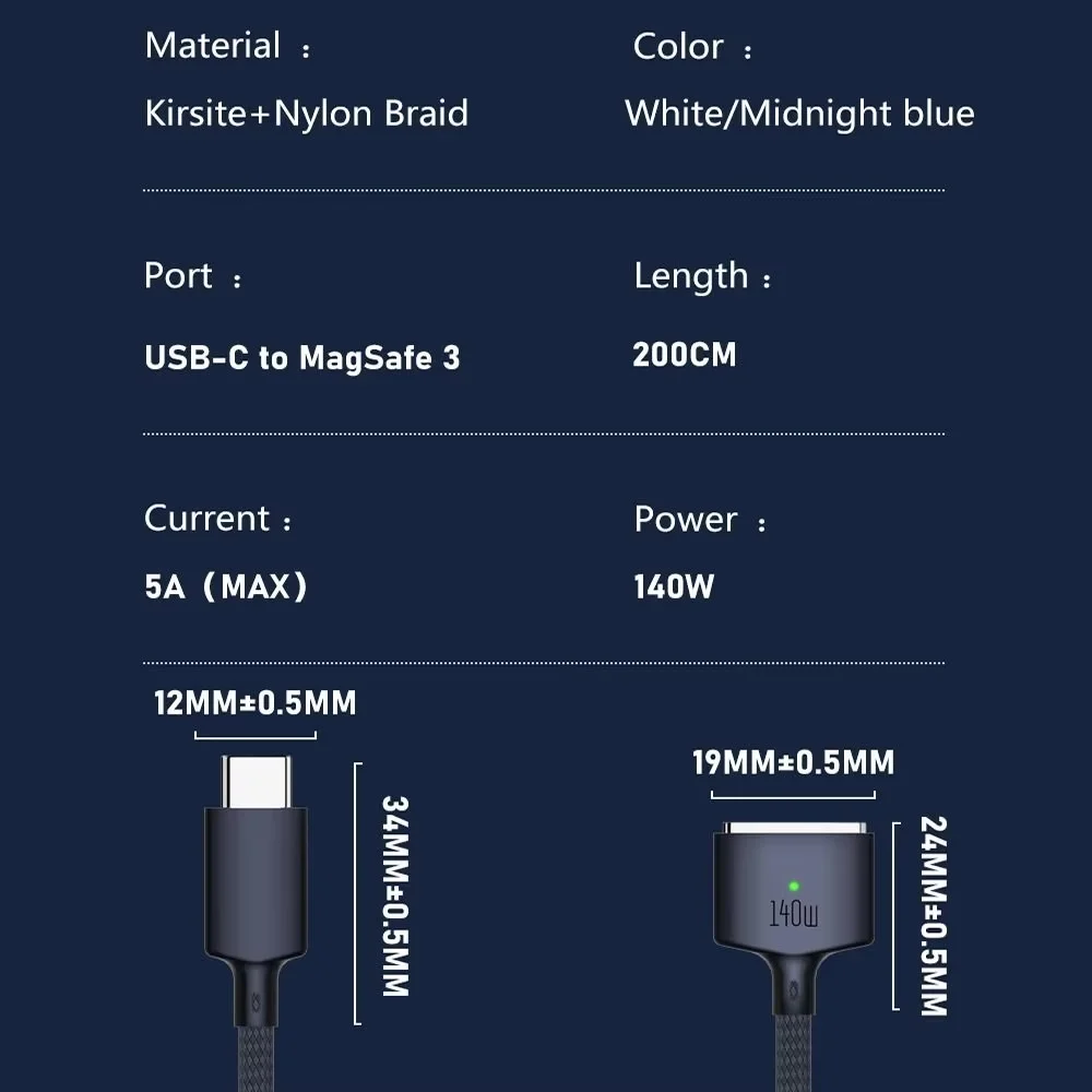 2M USB Type C to Magsafe 3 Magnetic Charger Cord Laptop Charging Cable Converter PD 140W for MacBook Air/Pro A2442 A2485 A2681 image 4