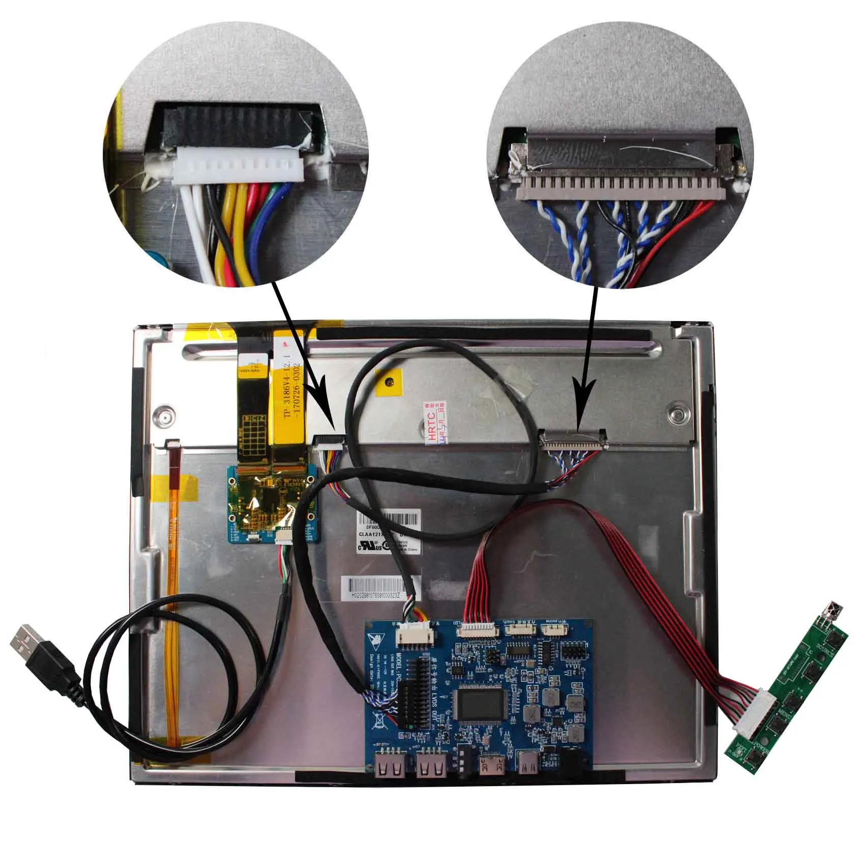 Placa HD USB tipo C 12,1" 1024x768 4:3 600nit IPS tela de toque LCD capacitiva