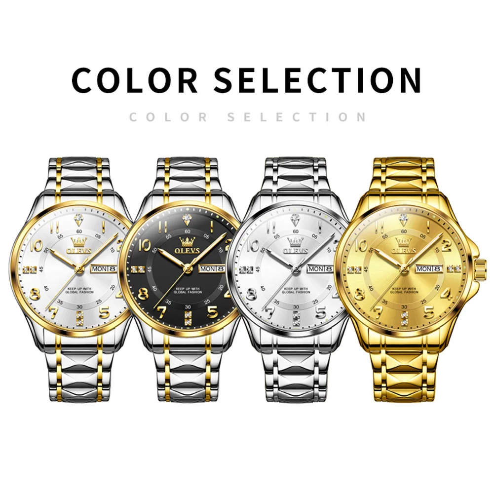 Reloj de marca OLEVS con esfera tridimensional de moda, reloj de cuarzo con calendario dual, reloj impermeable para hombre, reloj para hombre 2910