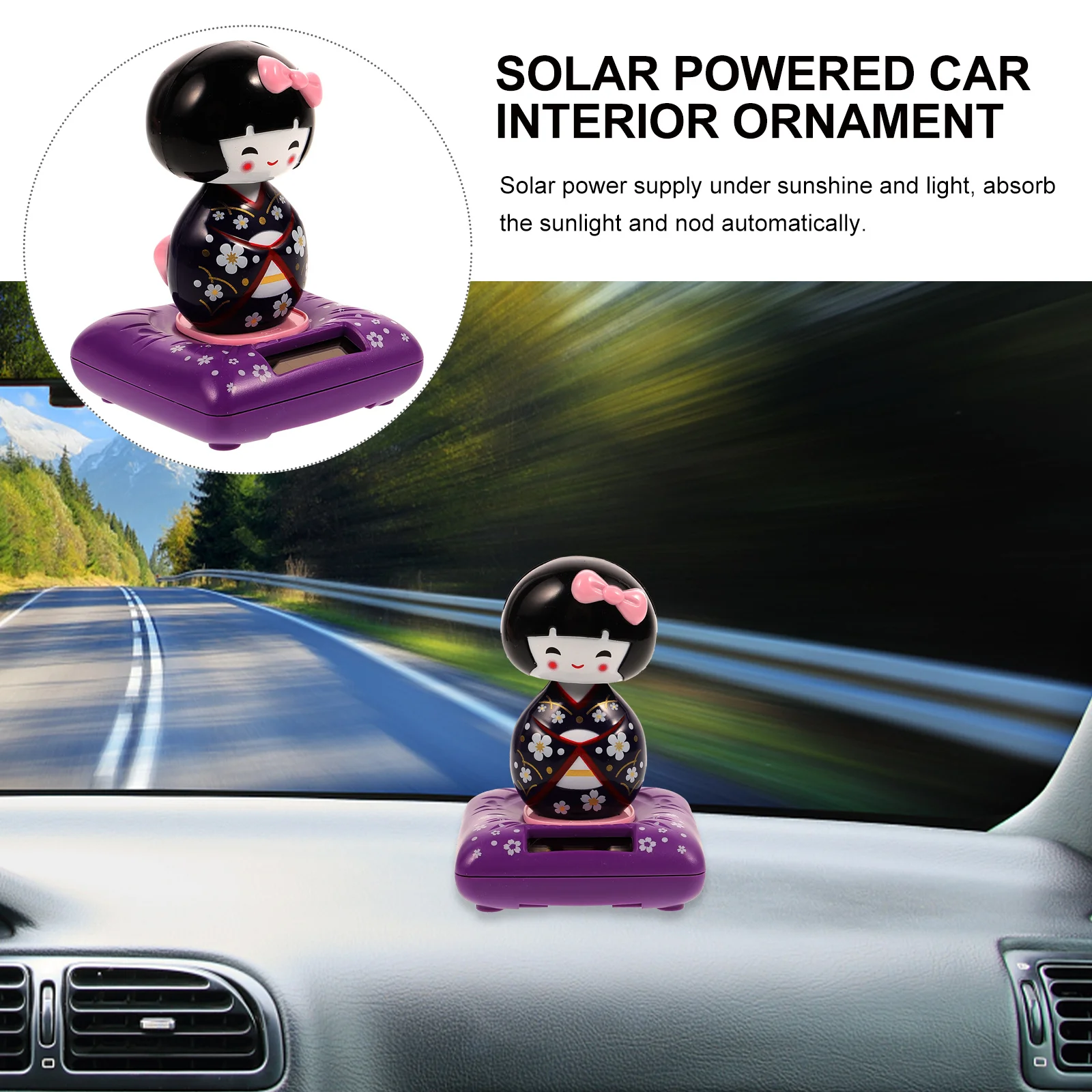 

Pink Kimono Car Ornament Solar Powered Nodding Japanese Maiko Design Home Desktop Decor Gift For Girls Car Interior