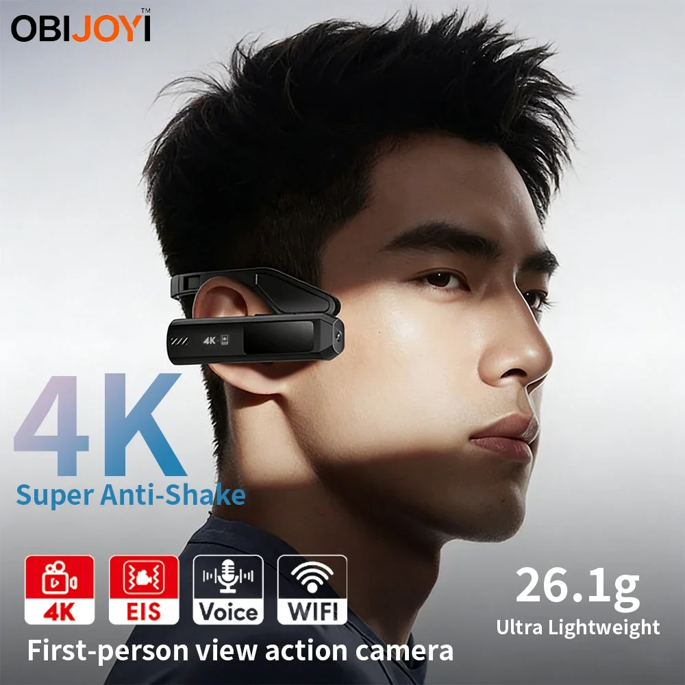 4K Head Mounted Action Camera 6-Axis Gyro Anti-Shake 26.1g Lightweight Glasses Wearable WiFi Vlog Video Camcorder