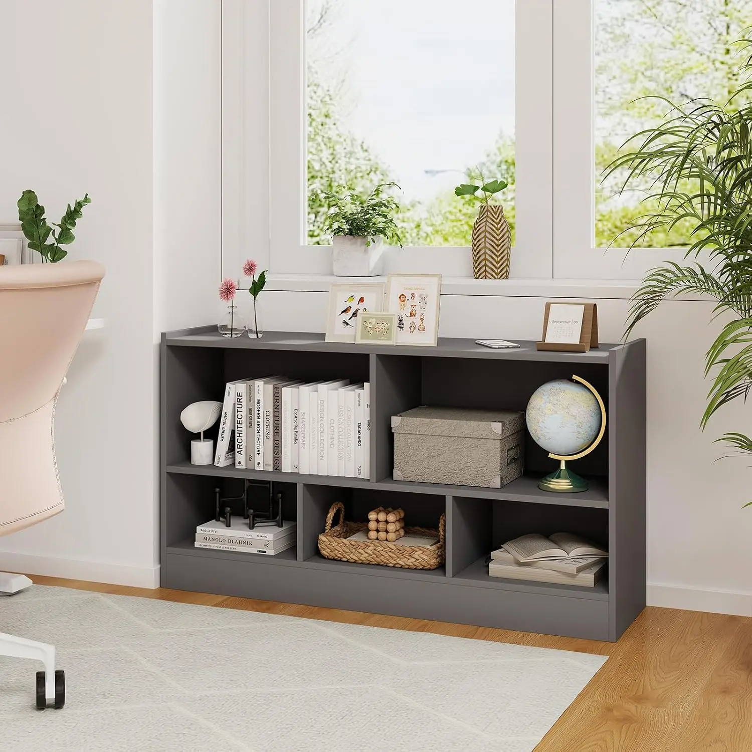 5-Cube Storage Organizer 3-Tier Horizontal Bookcase Wooden Shelf Unit Living Room Bedroom Office Display Cabinet Customized