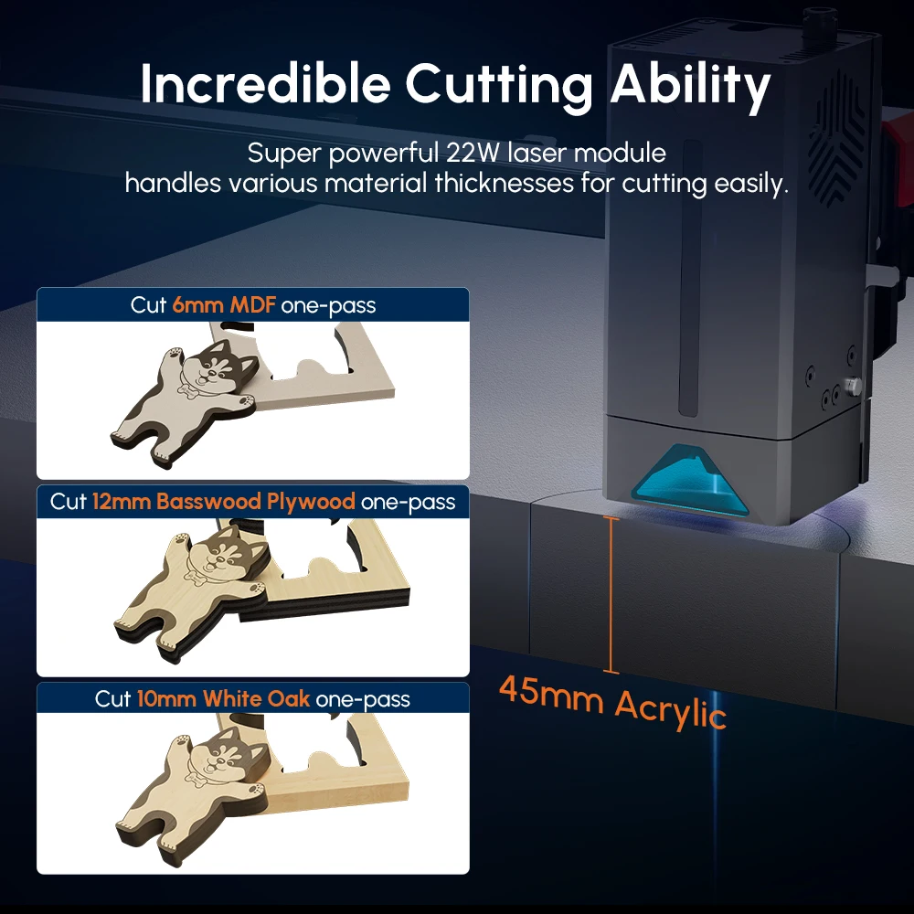 AlgoLaser Alpha 22W Laser Engraver with Camera Include Rotary Rotary Air Pump Raisers and Honeycomb Panel Laser Engraver Cutter