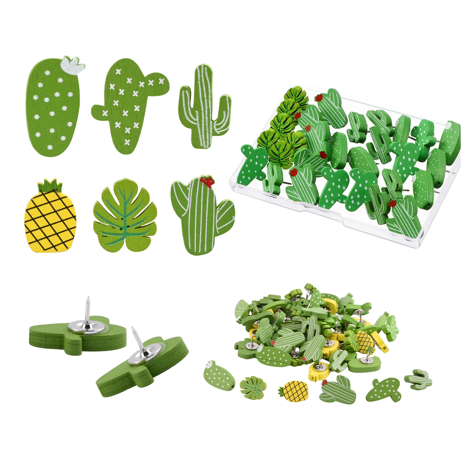 

60pcs Wall DIY Bulletin Cork Board School Home Maps Photos Stationery Classroom Office Push Pin Cute Small Decorative Cactus