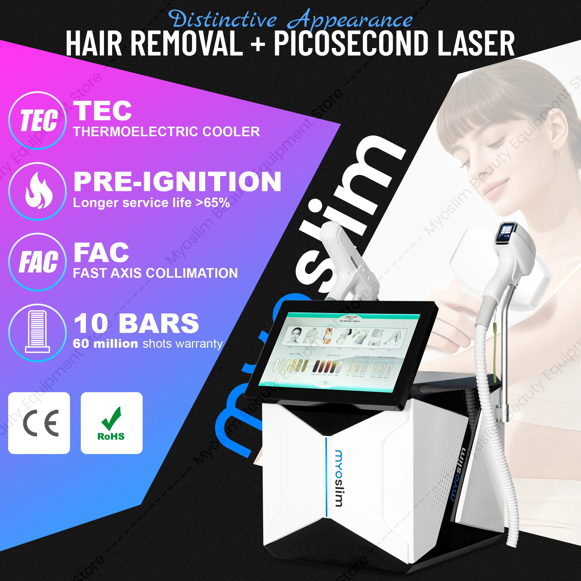 2 in1 808nm Diode Laser Permanent Hair Removal Picosecond Q Switch ND YAG FAC Fast Axis Collimation Tattoo Pigment Remove Beauty