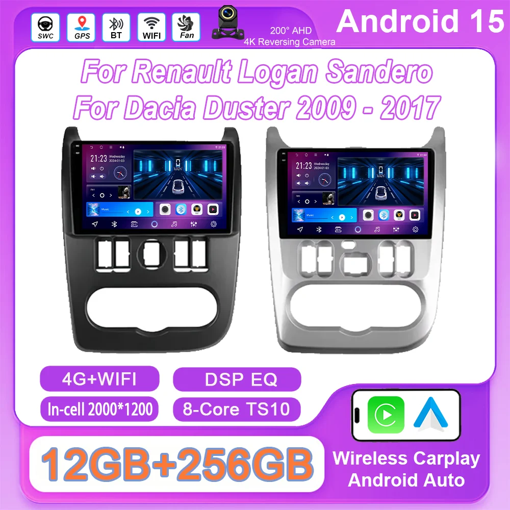 Carro android 15 navegação gps para renault logan sandero para dacia duster 2009 -2017 rádio automático estéreo multimidia player não 2din