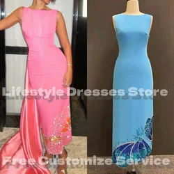 Robe de Soirée en Crêpe de Luxe Personnalisée avec Perles Papillon et Paillettes, Tenue de Bal Élégante avec Queue en Satin pour Occasions Formelles