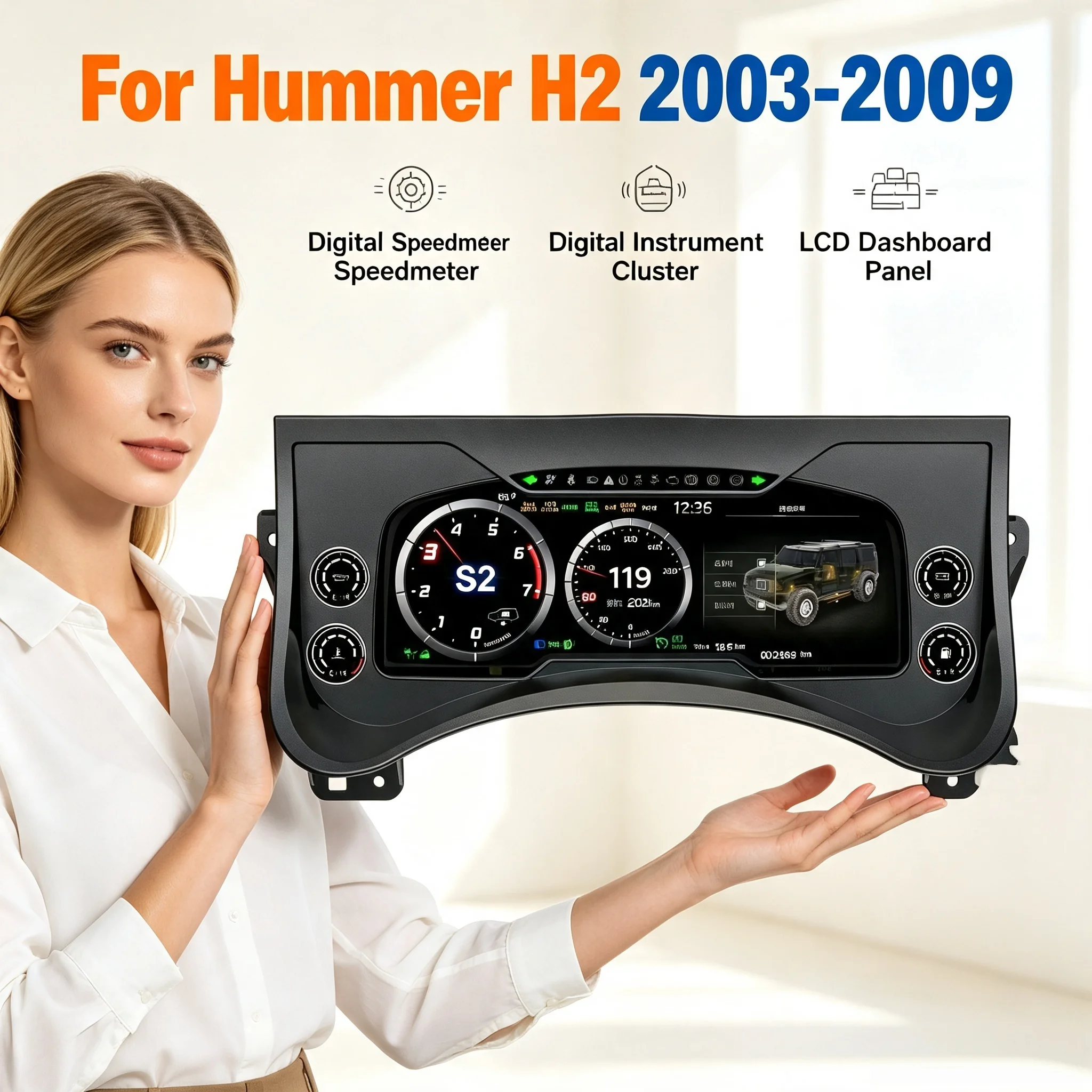 12.3 Inch Display Dashboard Digital For Hummer H2 2003~2009 Performance LCD Speed Table Car Android 15 GPS Navigation Carplay