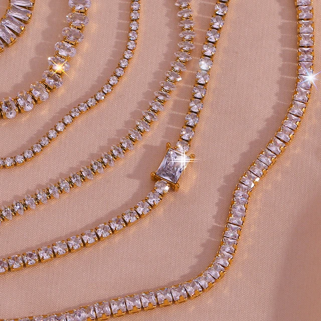 Blingbling błyszczący prezent dla druhny na dzień matki propozycja łańcuszek tenisowy ze stali nierdzewnej naszyjnik acero nieutleniający joyería premium