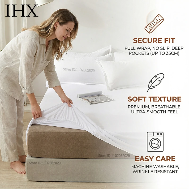 IHX Natural Silk Fitted Bed Sheet with Elastic Bands Mattress Cover Single Double King Queen Custom Size Bed Cover 140/200/220