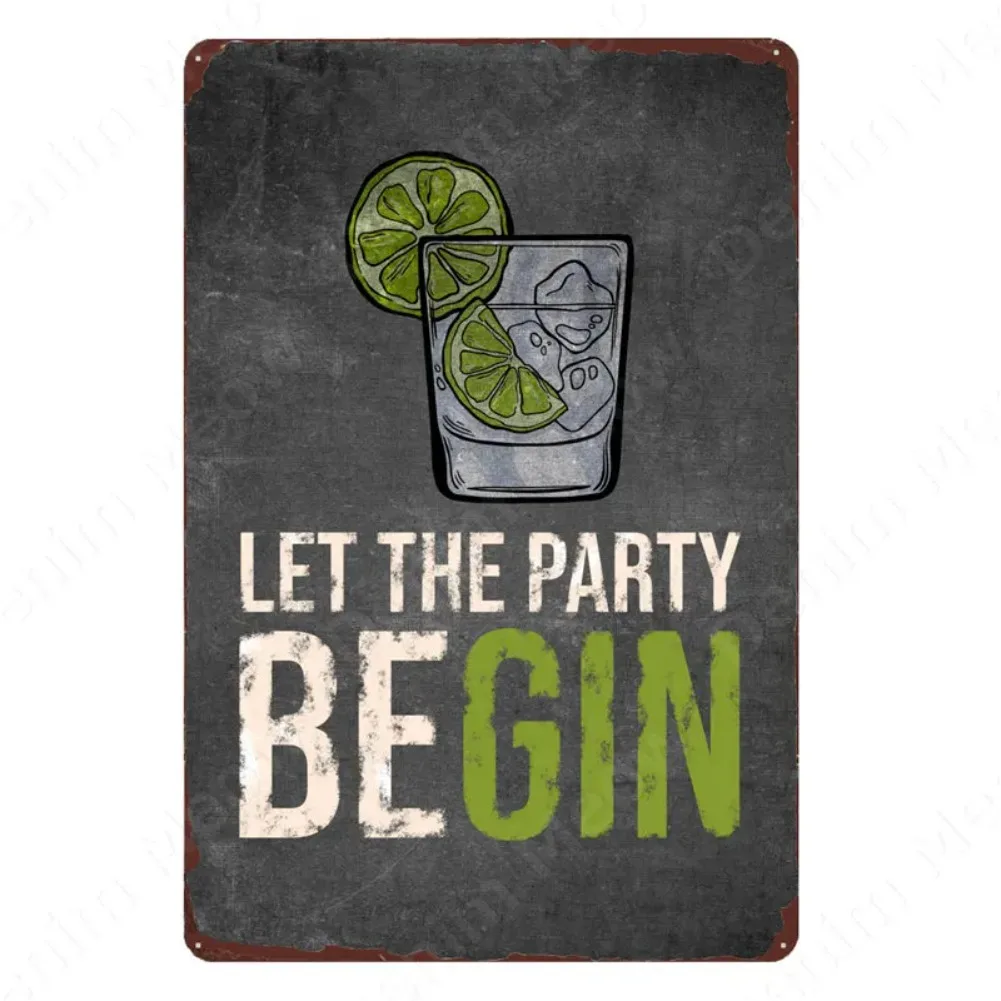 Gin Tonic Cocktail Chalkboard Funny Bar Quote Tin Sign - Vintage Durable Metal Plaque Wall Decor, Home Office Bar Man Cave Wall