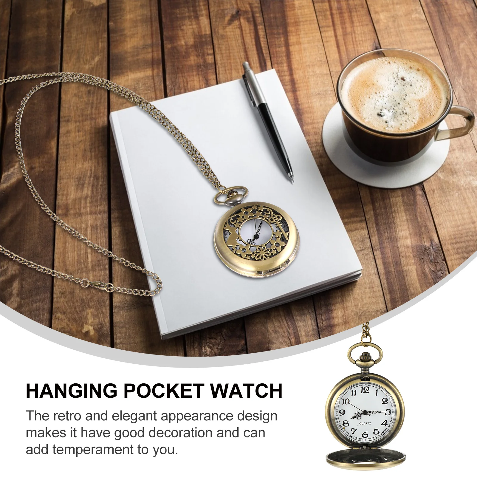 

1Pcs Vintage Quartz Pocket Watch Hollow Out Design Chain Hanging Watch Retro Style Timepiece for Clothing Decoration