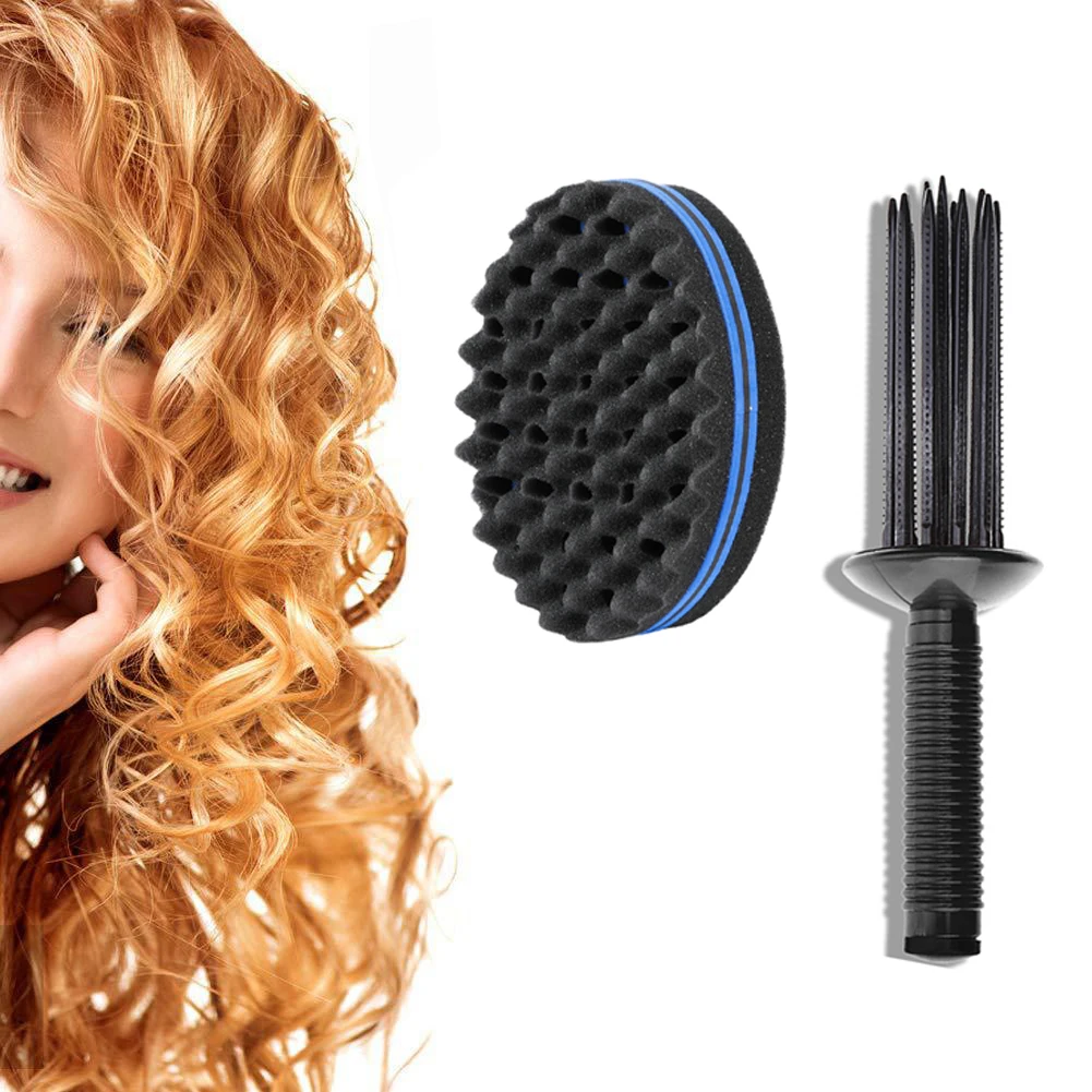 2Pcs Set Styling Combs Heatless No Harm Hair Air Sensing Comb Elliptical Curling Sponge Hair Styling Tools