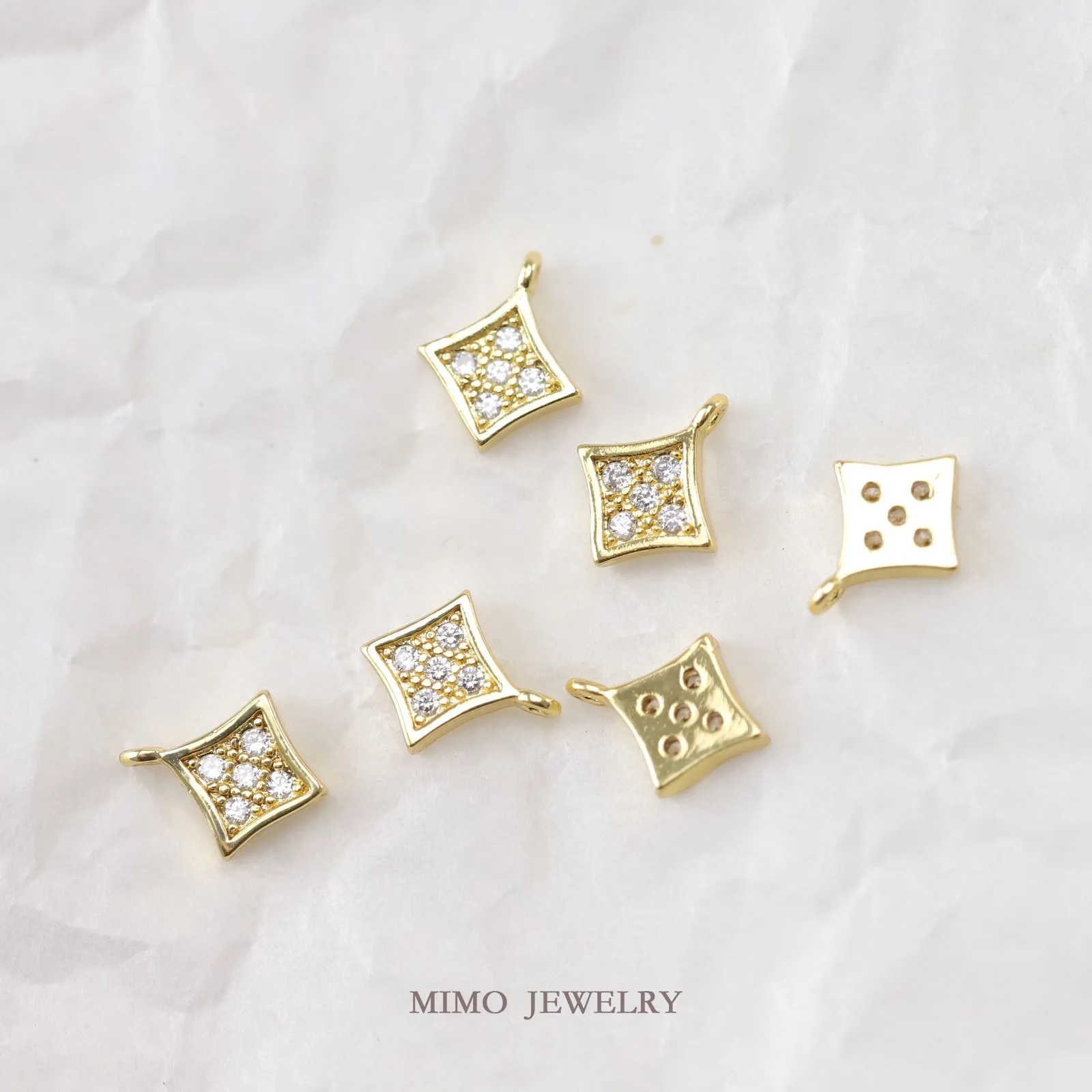 Micro Inlaid Zircon Small Square Diamond Full Diamond Mini Charms Pendant Supplies DIY Hand Brass Gold Plated Accessories