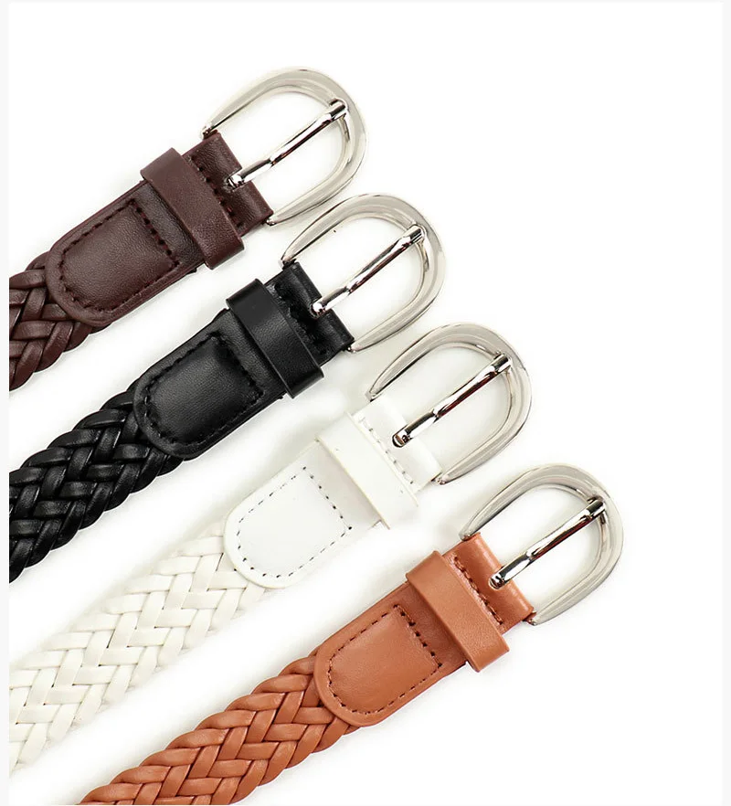 Korean Style Commuter Belt for Women, No-Punch Faux Leather Woven Belt, Women's Belt for Jeans
