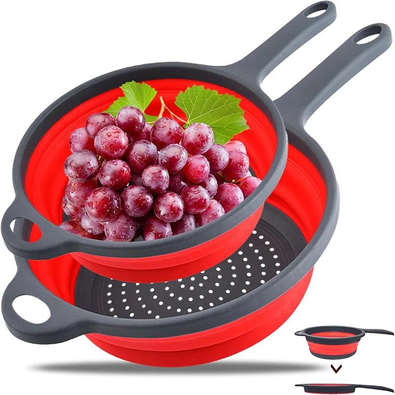 

Силиконовый складной дуршлаг с ручкой, дуршлаг для макарон, складной дуршлаг, кухонные ситечки для макарон, овощей, фруктов