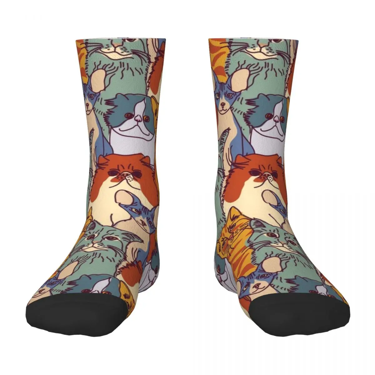 

Women's Men Fun Socks Cute Crowded Group Of Colorful Cat Lovers Novelty Fashion Casual Crew Socks Animals Funny Funky Socks