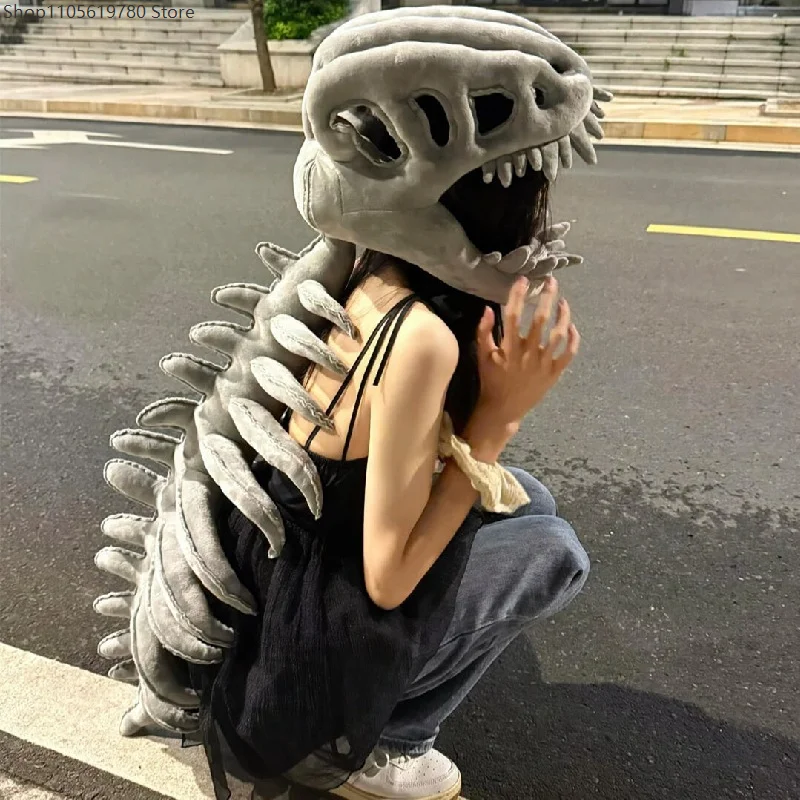 Funny Spinosaurus Dino Costume Set for Adults 3D Sculpted Skeleton Design Spine Extension Halloween Cosplay Dress Up Outfit