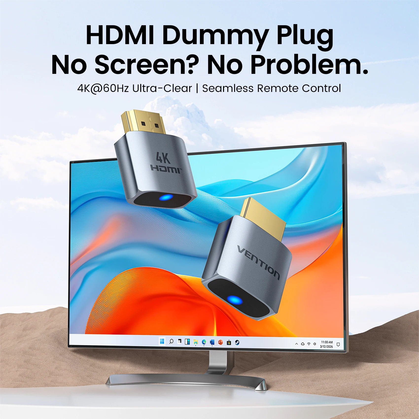 Vention 4K60Hz HDMI-Compatible Virtual Display Dummy Plug Headless Ghost Display Emulator Video for Mining&Game AFK Lock Screen