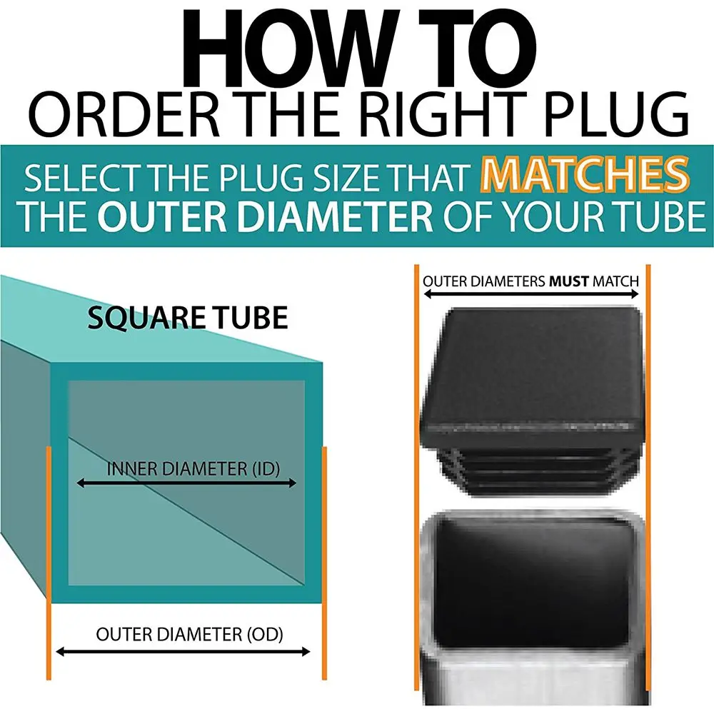10pc Black Plastic Steel Square Pipe Plug Furniture Accessory Leg Plug Anti Slip Feet Protector Pad Plastic Square Tube Cap Plug - Image 3