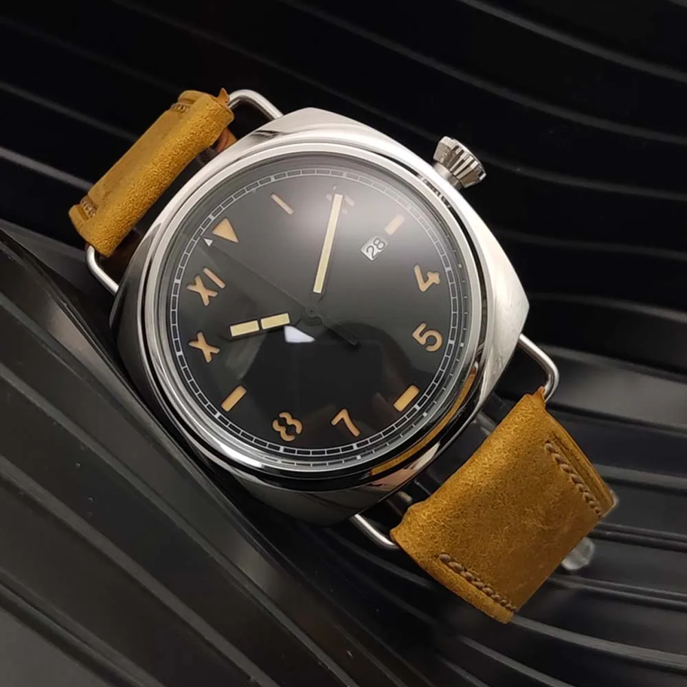 Men's Vintage Japan NH35 Automatic Mechanical Watch, Brown Leather Strap, Black Sterile Dial, Men's Classic Watch