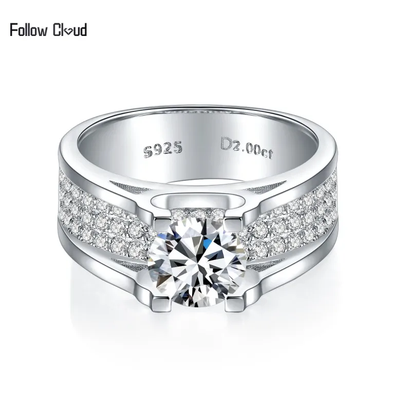 

Follow Cloud Wedding Bands 925 Sterling Silver 1-2 Carat Moissanite Men Rings Engagement Wedding Diamond Cocktail Signet Ring