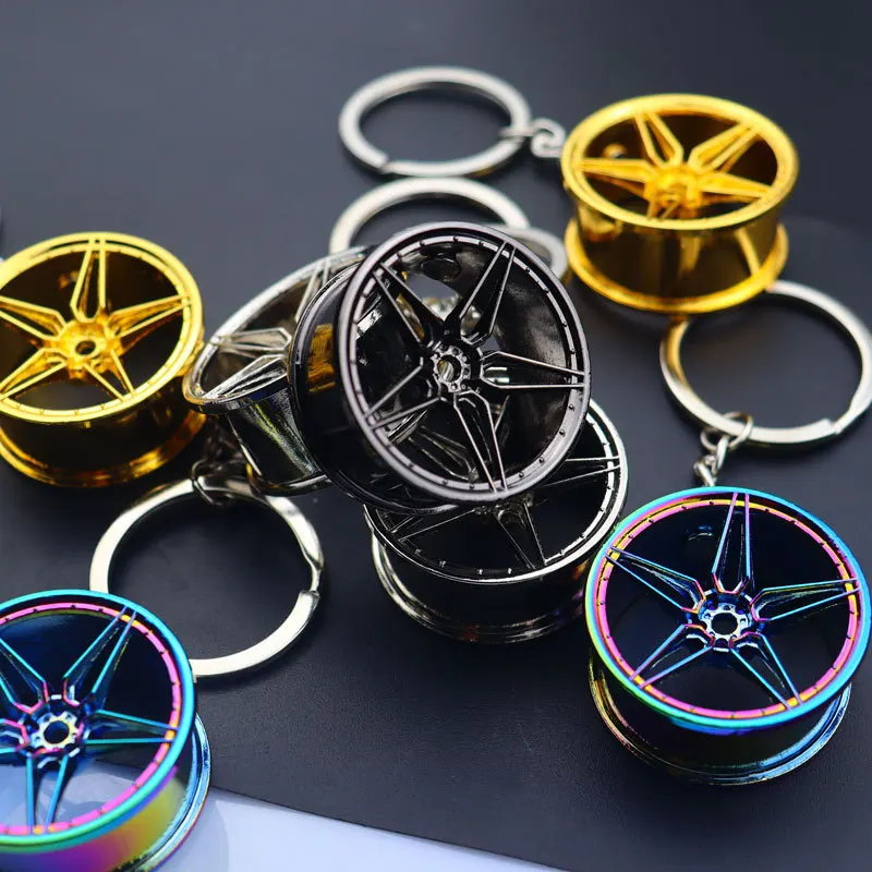 1Pcs Hot Racing Wheel Hub Keychain Steering Wheel Head Brake Calliper Personality Modified Car Metal Key Ring Model Cars Gifts