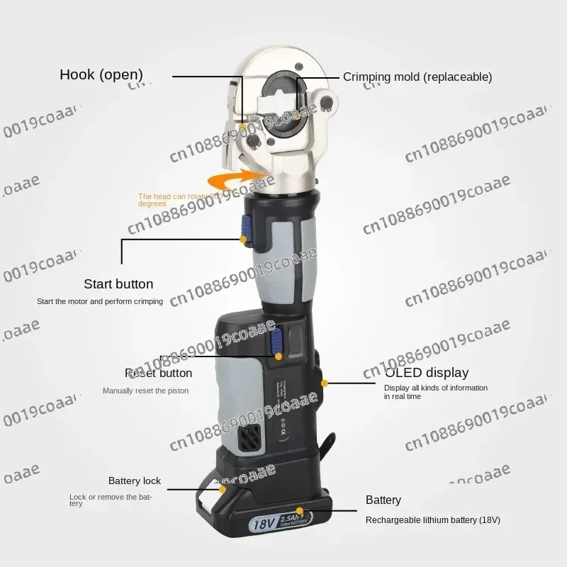 Pz-300 De Abrazadera Hidráulica Eléctrica Inalámbrica, Herramienta Prensado Batería Portátil Para Terminal De Cable