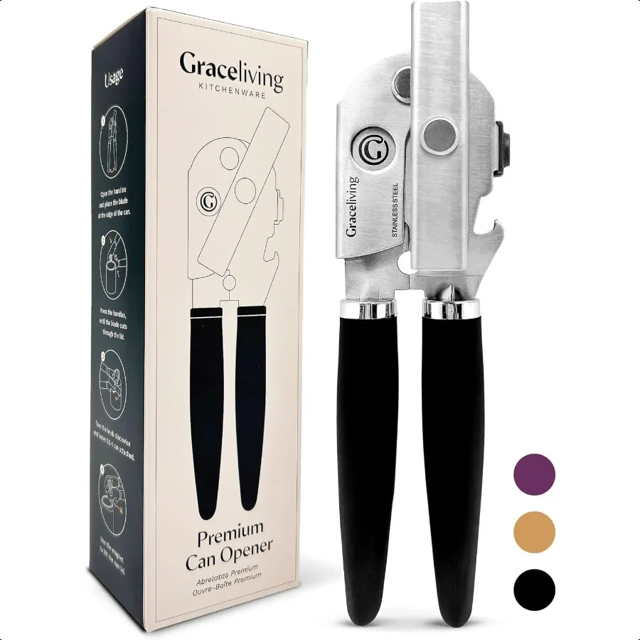 

Premium Multifunctional Magnetic Manual Can Opener and Bottle Opener Heavy Duty Stainl Steel Sharp Cutting Blade and Oversized