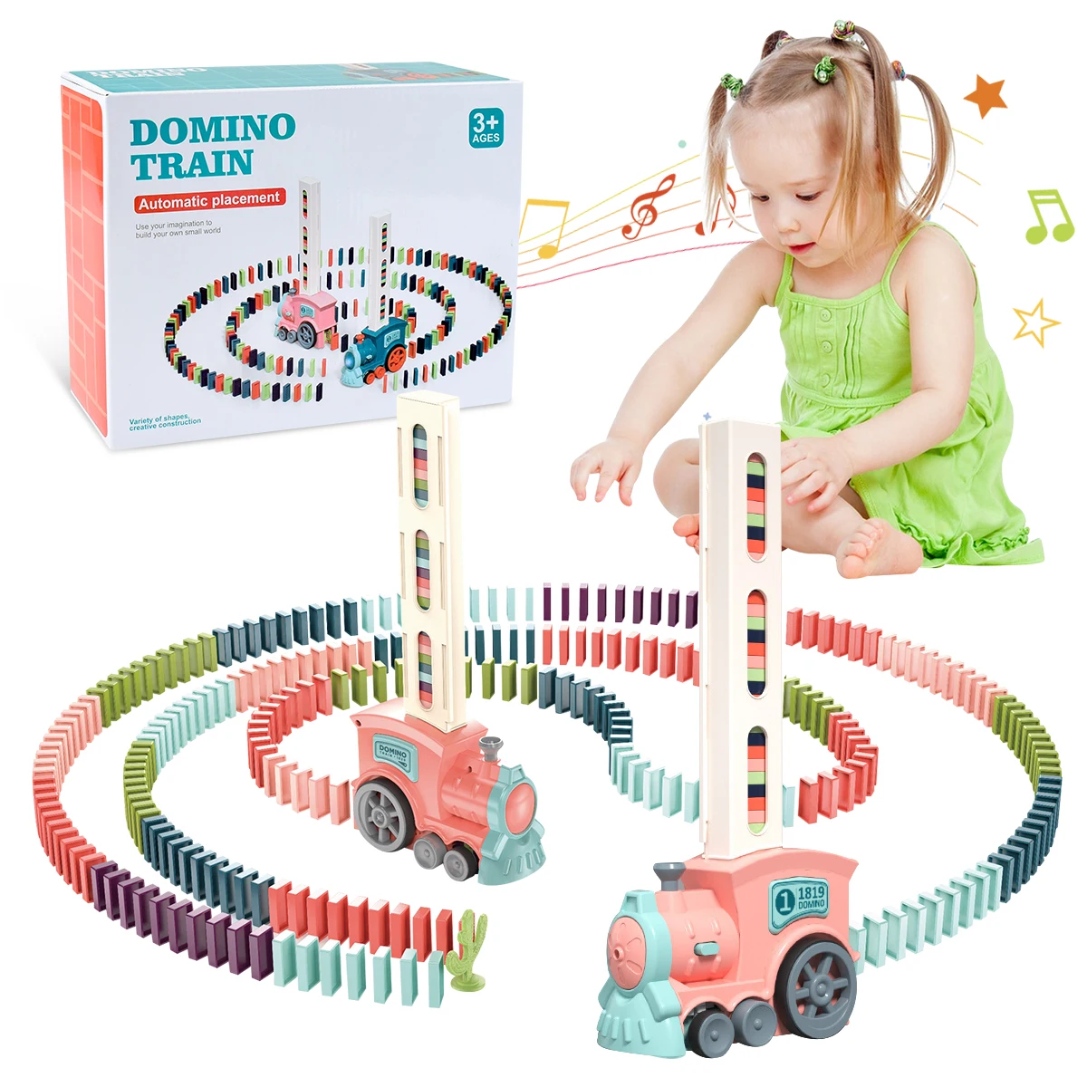 60PCS Kids Domino Train Car Set Sound Light Automatic Laying Domino Brick Colorful Dominoes Blocks Game Educational DIY Toy Gift