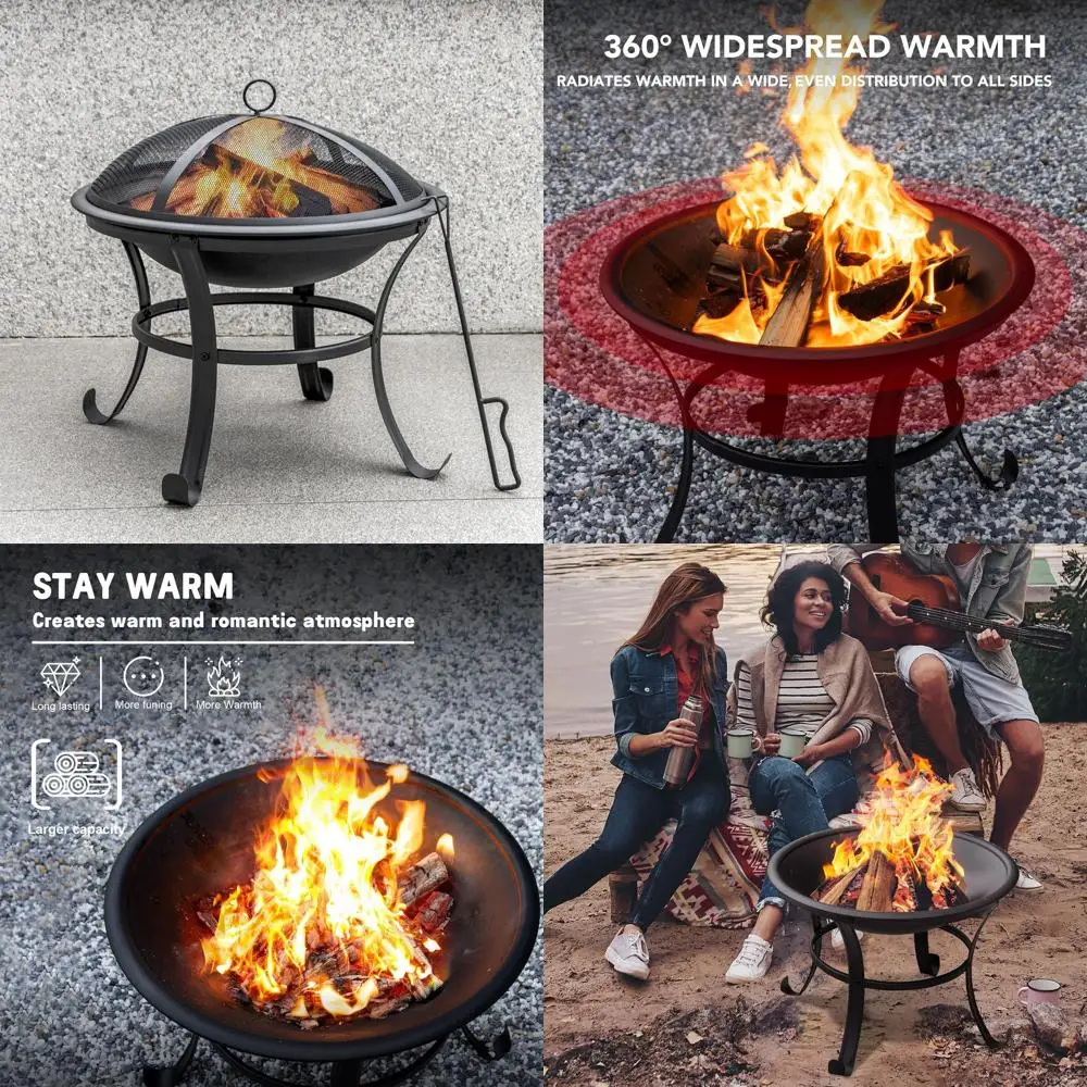 

Портативный уличный очаг с прочной сетчатой крышкой, решеткой для дров и кочергой для костра для двора, террасы, кемпинга и пикников