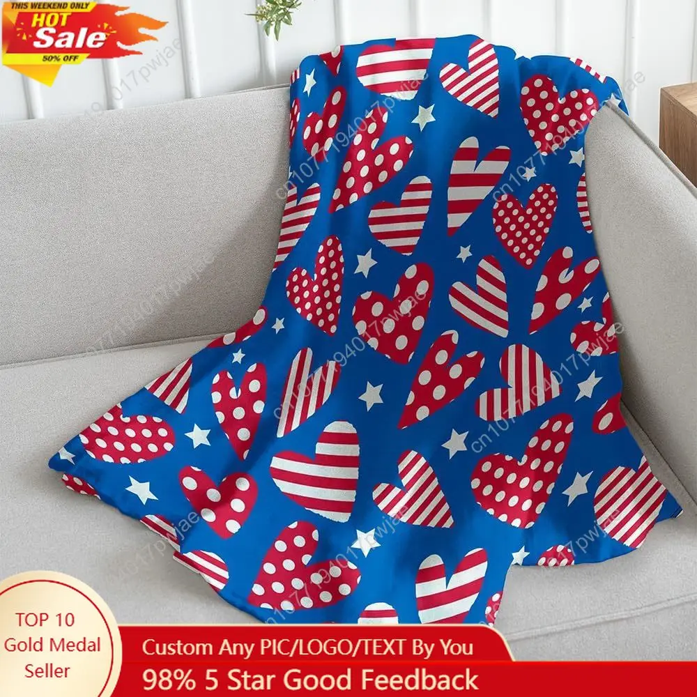 

USA Hearts & Stars Super Soft Throw Blanket Throw Blanket for Bedroom Living Room Spring Time Holidays Custom blankets