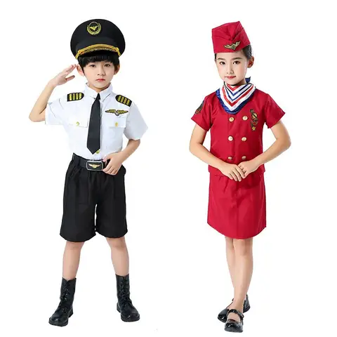 Halloween 3T-8T Career Day Costumes for Kids Profession Uniform World Book Day Costume Pilot Stewardess Cosplay Costume