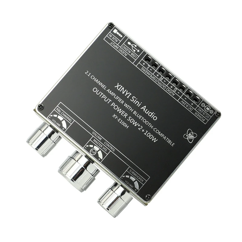 

A69F-E100H 2.1 Channel Bluetooth 5.1 Audio Amplifier Board Module TPA3116D2 50Wx2+100W High Power Subwoofer Amplifier Board