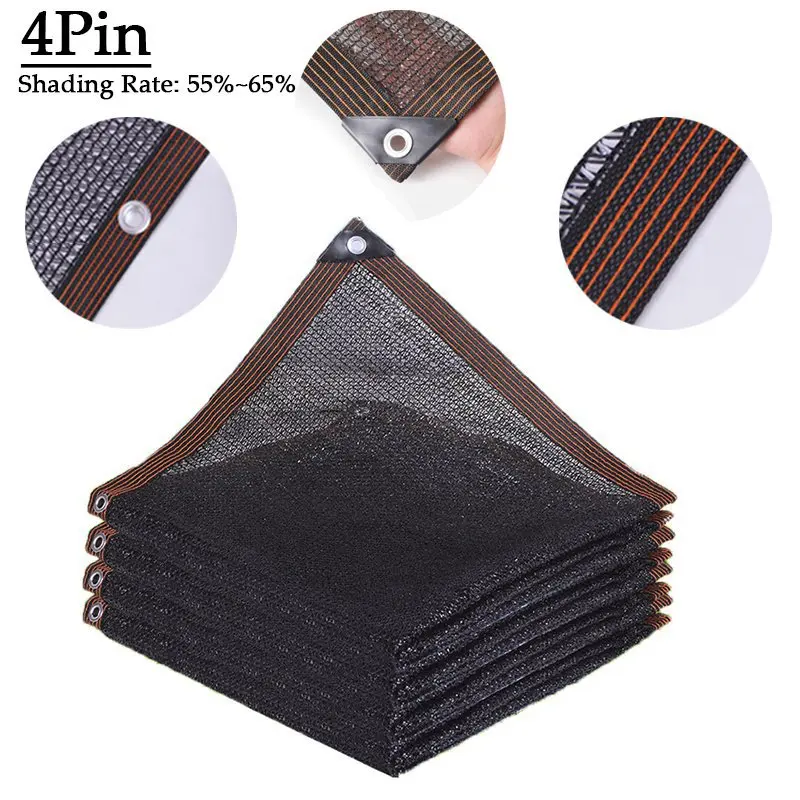 60% Shading 4 Pin Black Sun Shade Net HDPE Anti-UV Garden Plants Shed Canopy Awning Roof Heat Insulation Net Yard Car Shed Cover