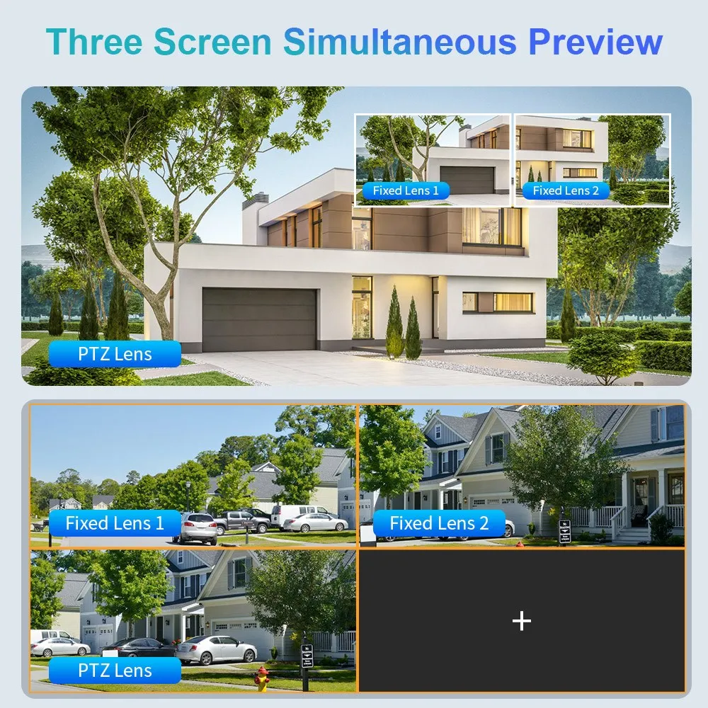 Cámara DE SEGURIDAD Wifi inalámbrica al aire libre con visión 8K, 10x Zoom óptico, seguimiento automático 6K PTZ 4, 3 pantallas lente, cámara CCTV