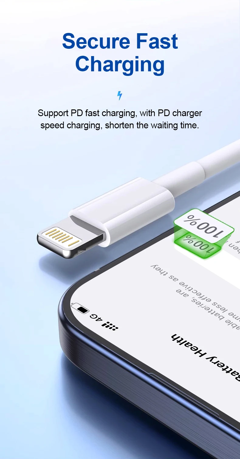 20W PD Lighting Cable Type C to Lighting Fast Charging Cord MFI Certified Wire for Iphone 14 13 12 11 Pro Max XS Max XR 6 7 8