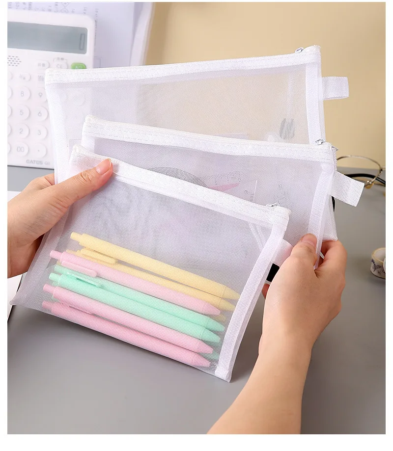 Nylon Mesh File Bag A4 A5 A6 Transparent Zipper Test Paper Information Bag Office Student Pen Bag Subject Bag Puzzle Storage Bag